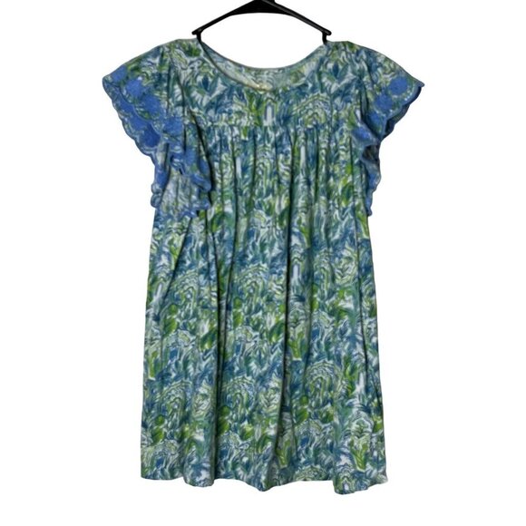 Lilly Pulitzer Girl's Stassie Dress Out to Play Green Blue Size Large (8-10)